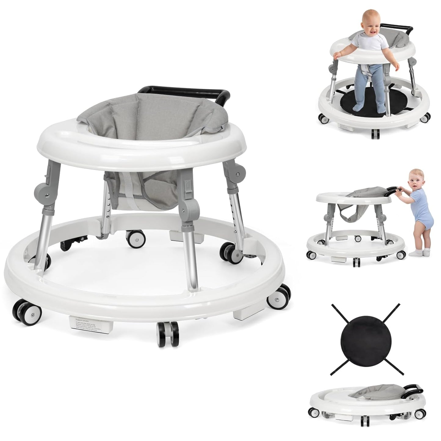 Foldable Baby Walker - 9 Height Adjustable Activity Center with Wheels