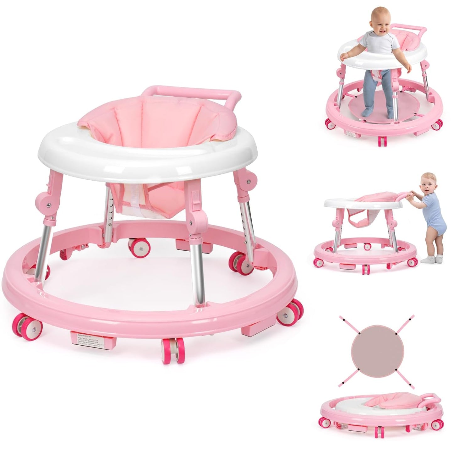 Foldable Baby Walker - 9 Height Adjustable Activity Center with Wheels
