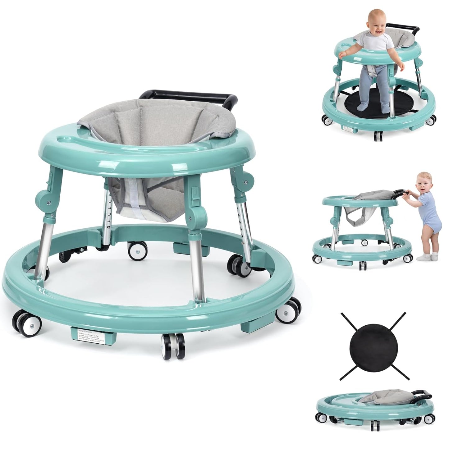 Foldable Baby Walker - 9 Height Adjustable Activity Center with Wheels
